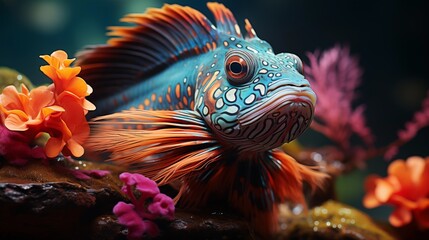 Fototapeta premium Colorful Mandarinfish Portrait in Its Natural Habitat.