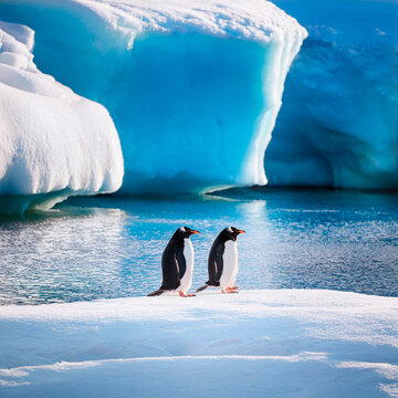 Ping&uuml;inos en el hielo del polo sur.