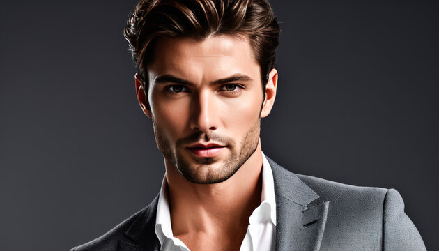 Confident Caucasian man in a stylish business suit represents corporate leadership and professional branding concepts