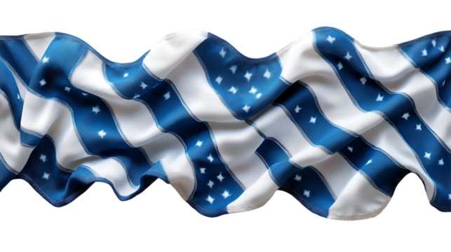 a blue and white striped flag.