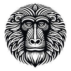 Obraz premium baboon monkey in zentangle art, stencil logo, black and white animal illustration