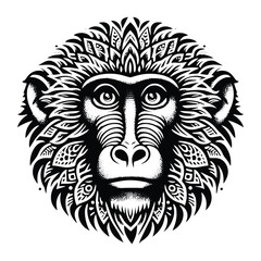 Obraz premium baboon monkey in zentangle art, stencil logo, black and white animal illustration