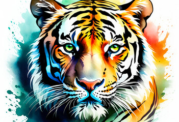 Vibrant watercolor painting of a tiger symbolizing strength, courage, and conservation awareness, perfect for Global Tiger Day celebrations