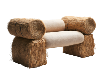 a chair made of hay. 