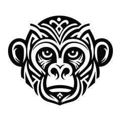 Fototapeta premium Gibbon monkey with art deco decoration, stencil logo, black and white animal illustration