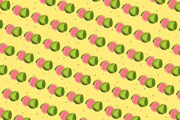 seamless pattern, seamless pattern guava, withe background with guava, yellow background with fruit, fruit illustration, fruit, food, seamless pattern with fruit