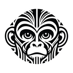 Fototapeta premium monkey with art deco decoration, stencil logo, black and white animal illustration