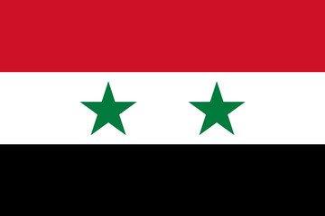 National Flag Syrian Arab Republic - vector, Syria - horizontal tricolour of red, white, and black; charged with two green stars