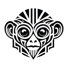 Obraz premium Tarsier monkey with art deco decoration, stencil logo, black and white animal illustration