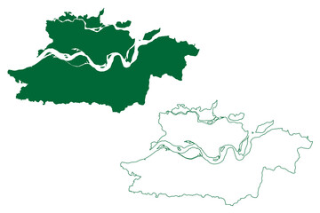 Bhagalpur district (Bihar State, division, Republic of India) map vector illustration, scribble sketch Bhagalpur map