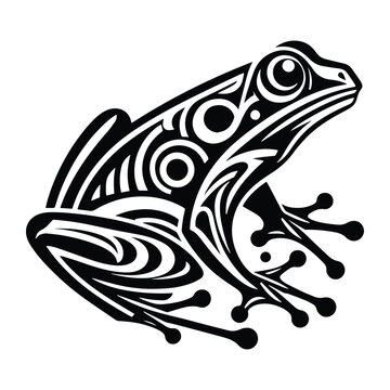 recommend clip art: Bullfrog with art deco decoration, stencil logo, black and white animal illustration ,