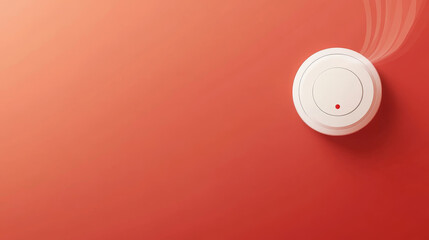Fire detector with replaceable battery, flat design, mounted on red wall, ensuring safety and security.