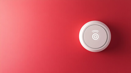 Fototapeta premium A modern fire detector with Wi Fi connection is displayed against vibrant red background, showcasing its sleek design and functionality.