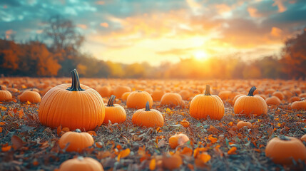 ripe orange pumpkins in autumn field, halloween, fall, harvest, farm, garden, october 31, agriculture, nature, farming, growth, vegetable, harvesting, plant