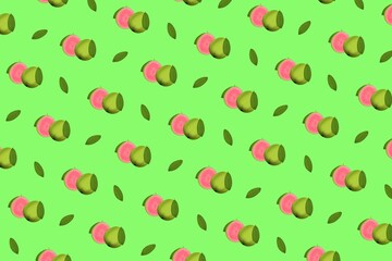 seamless pattern with guava, illustration of fruits, fruit, green background, wallpaper, fruit background, food