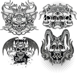 Fototapeta premium set, gothic sign with skull, grunge vintage design t shirts