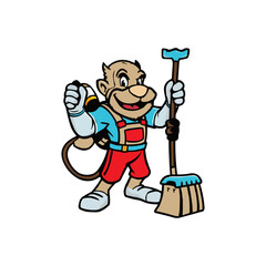 Cleaning Services logo design mascot illustration. cartoon face cleaning logo.