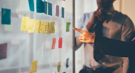 Team creative business planning and thinking of ideas for success work project