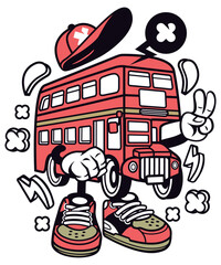 Fuuny Uk Red buss, vector art character graphic drawing illustration for stickers, streetwear, t-shirts, logos, print-on-demand, print, or branding
