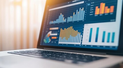 Obraz premium Close-up of a laptop screen displaying graphs, business analytics, productivity software