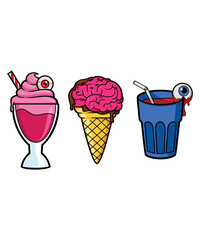 Halloween Ice-creams, Funny vector art character graphic drawing illustration for stickers, streetwear, t-shirts, logos, print-on-demand, print, or branding