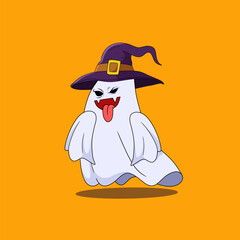 Vector illustration of Halloween ghost spooky. Halloween party concept. Mystical drawings for decoration, greeting card, poster, banner, logo. Spooky cartoon elements.