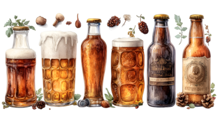 a group of bottles of beer. 