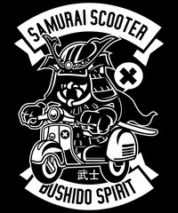 Sumurai Scooter vector art character graphic drawing illustration for stickers, streetwear, t-shirts, logos, print-on-demand, print, or branding
