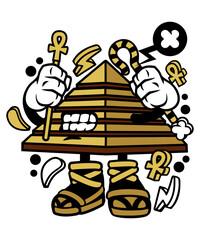 Funny and Angry Egypt Pyramid, vector art character graphic drawing illustration for stickers, streetwear, t-shirts, logos, print-on-demand, print, or branding