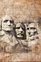 Fototapeta premium Pride in History: Vintage South Dakota Map Featuring Majestic Mount Rushmore