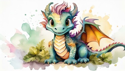 Naklejka premium Cute dragon watercolor
