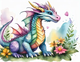 Fototapeta premium Cute dragon watercolor