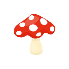 Cute cartoon fly agaric clipart in color. Graphic design vector illustration. Clipart isolated on white background.