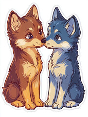 Obraz premium cute dogs cartoon animals animal illustration digital art pet love dog couple wolf cartoon furry friends playful pups adorable pets canine characters