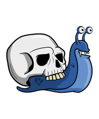 funny Skull Snail vector art character graphic drawing for stickers, streetwear, t-shirts, logos, print-on-demand, print, or branding