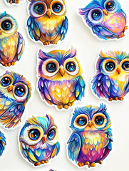 Fototapeta premium owl cute colorful animal illustration cartoon bird whimsical character design art nature wildlife fantasy feathered blue green purple orange portrait small fun playful 