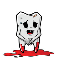Naked and Scared Little Tooth, funny vector art character graphic drawing for stickers, streetwear,  t-shirts, logos, print-on-demand, print, or branding