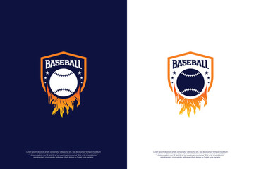Baseball team emblem with fire logo design