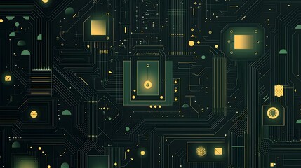 Fototapeta premium Abstract Circuit Board Pattern with Green and Gold Lines