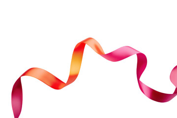 Orange and pink satin ribbon with smooth, flowing curls creating an elegant and dynamic texture, perfect for decoration and design. Isolated on transparent background, png.