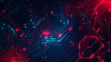 Obraz premium Abstract Circuit Board with Red and Blue Glowing Lines.