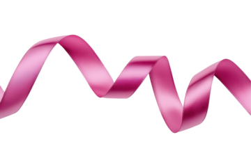 Pink satin ribbon with smooth, stylish loops and curves, offering a sleek and minimalistic design for decoration or festive occasions. Isolated on transparent background, png.
