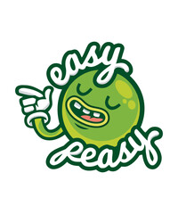Easy Peasy Cute Graphic of a Pease Fruit and vegetables, funny vector art for stickers, t-shirts, logo, print on demand, print or branding