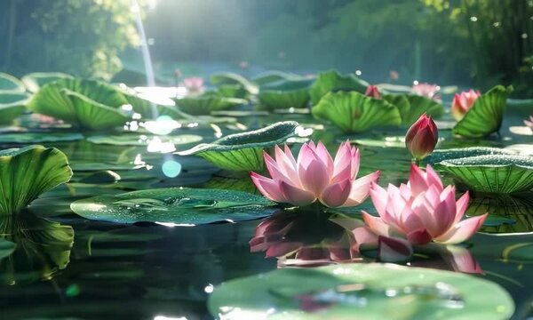 Tranquil lotus pond with serene reflections, Video