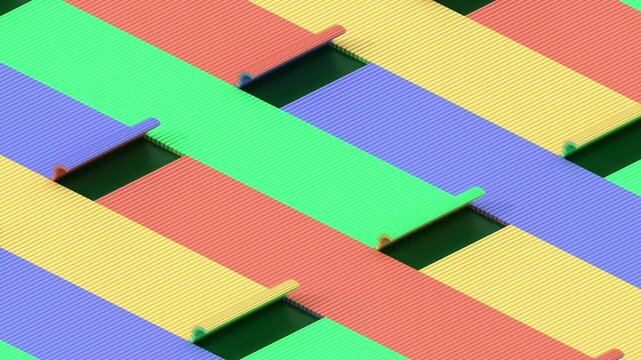 Abstract minimalistic motion design with colorfill roll mats. Seamless looping. 3d animation. 4k.