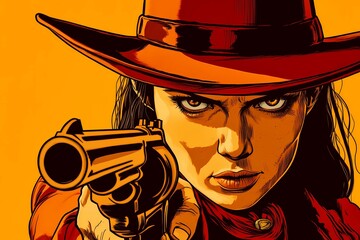 background image of a cowboy woman, western illustration style, western.  