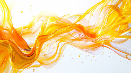 Abstract design of flowing orange and yellow waves, interspersed with bubbles and circles. The fluid motion and warm colors.