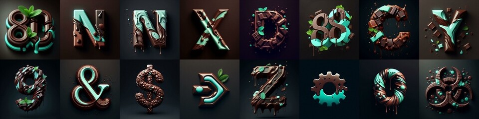 Chocolate and mint Lettering Typeface. AI generated illustration