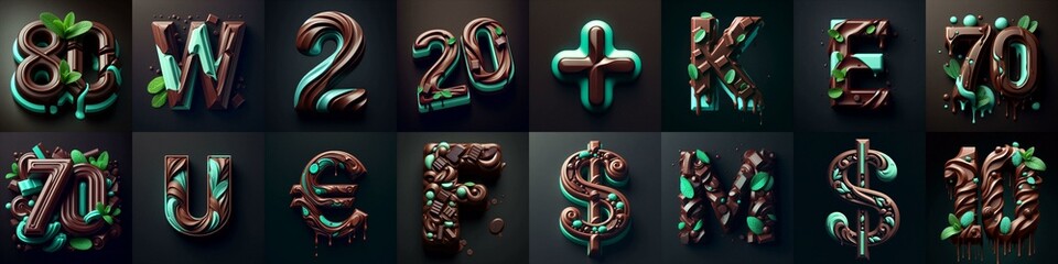 Naklejka premium Chocolate and mint Lettering Typeface. AI generated illustration