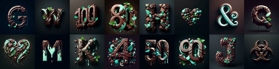 Chocolate and mint Lettering Typeface. AI generated illustration